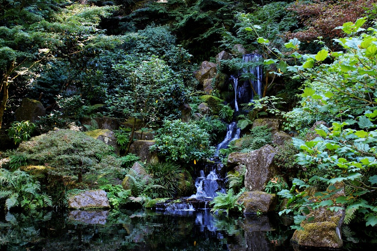Garten Teich Wasserfall Bachlauf Pflanzen