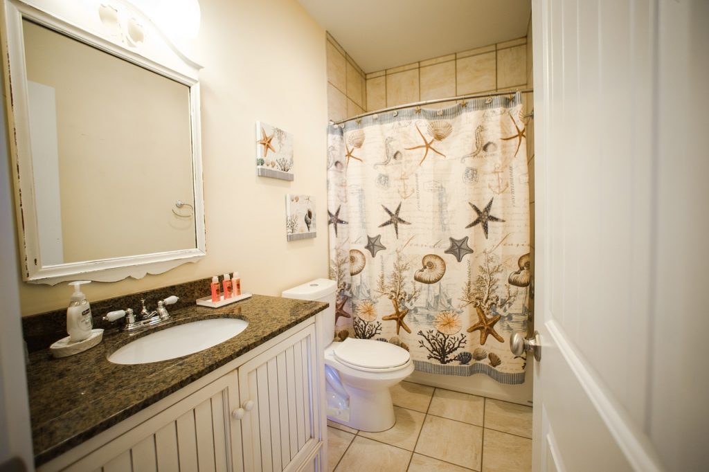 Badezimmer Toilette Waschbecken Duschvorhang