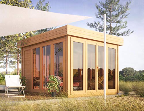 Gartenhaus mit Flachdach „Sonneninsel“ aus 2,8 cm Blockbohlen von Steiner Shopping